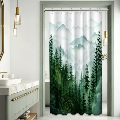 Dark Green and White Stall Shower Curtain, 36X72 in Narrow Small, Forest