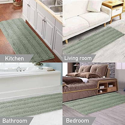 Turquoize Bathroom Runner Rug 17"x47", Soft Absorbent Chenille Bath Rug