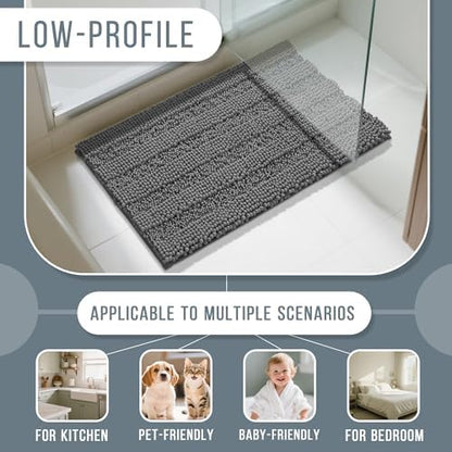 Yimobra Bathroom Rug Mat, Non Slip and Super Absorbent Bath Mat, Machine Washable Quick Dry, Ultra Plush Chenille Shower Rugs for Bathroom Floor Sink Tub and Shower Outside, Dark Gray, 24 x 17