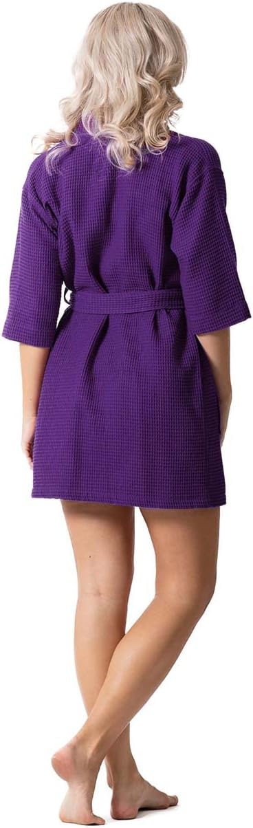 Lightweight Waffle Knit Bath, Spa & Bridesmaids Kimono Short Robes for Women - Quick Dry & Soft