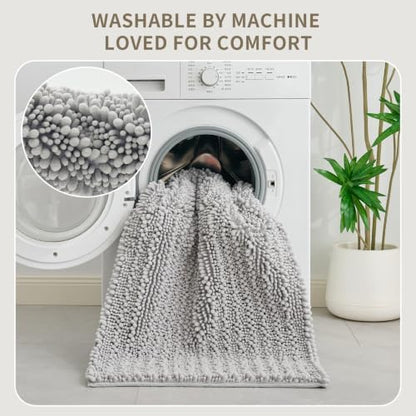 Bathroom Rugs Non Slip Washable 32x20, Extra Thick Soft Chenille Absorbent Bath Mat, High Density Barrier Non Slip Backing, Quick Dry Plush Shaggy Floor Carpet for Tub&Shower, Silver