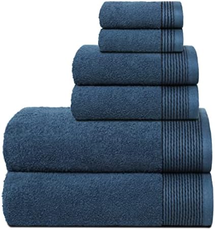 Belizzi Home 100% Cotton Ultra Soft 6 Pack Towel Set, Contains 2 Bath Towels 28x55 inchs, 2 Hand Towels 16x24 inchs & 2 Washcloths 12x12 inchs, Compact Lightweight & Highly Absorbant - Mineral Blue