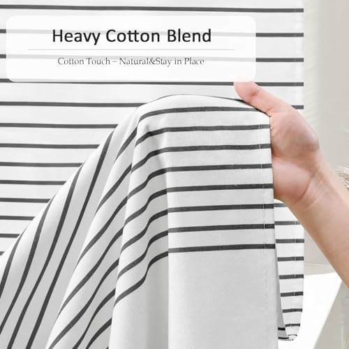 Black Stripe Boho Cotton Striped Shower Curtain with Tassel 72"W X 72"L