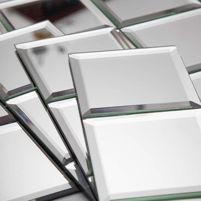 Beveled Mirror Tile, 4x4 Inch Mirror Square Tiles for Kitchen Backsplash Bathroom Shower Wall 46 Pcs, 5 SQ.FT
