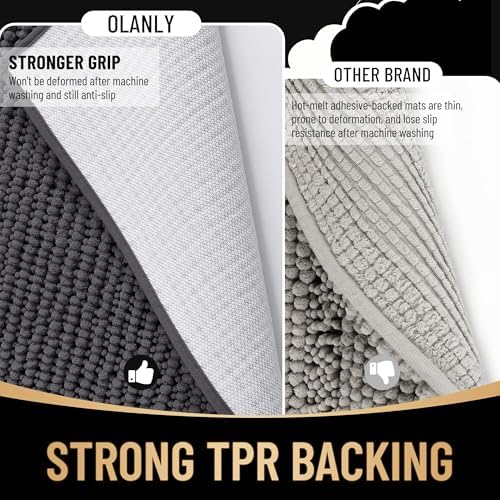 OLANLY Thick Chenille Bathroom Runner Rugs Mats 47x20, Dark Grey