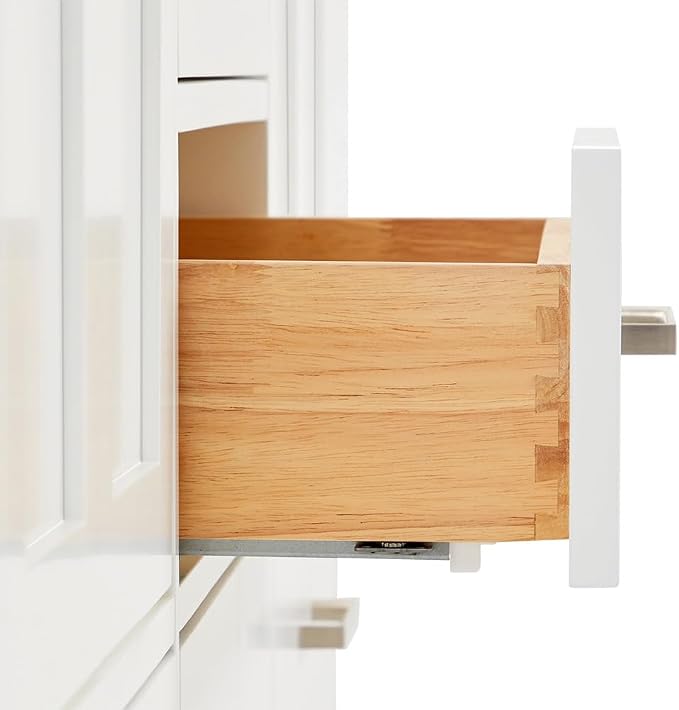 Beckford 66" White Double Bathroom Vanity, 1.5" Edge Pure White Quartz Countertop, 2 Rectangular Undermount Sinks, 4 Soft Closing Doors, 6 Dovetail Drawers