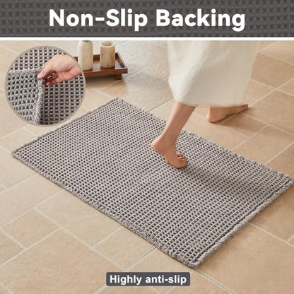 Triohero Waffle Runner Rug Bathroom, Long Boho Bath Mat, 24x72 Light Grey