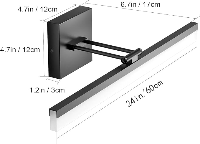 Ralbay 24" LED Modern Black Vanity Light 14W Adjustable Matte Black Bathroom Vanity Light Modern LED Bathroom Vanity Light Fixtures Over Mirror (6000K Cool White Light)