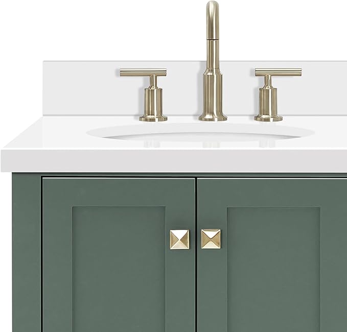 ARIEL Cambridge 67 Inch Double Oval Sink Bathroom Vanity with Pure White Quartz Countertop 1.5 Inch in Vintage Green