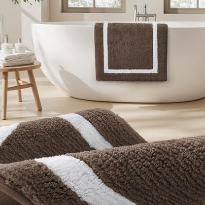 HOMEIDEAS Brown Bathroom Rugs Sets 2 Piece 20" x 32" + 16" x 24"