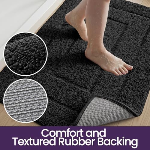 DEXI Square Bathroom Rug 32x32, Non-Slip and Absorbent Bath Mat, Black