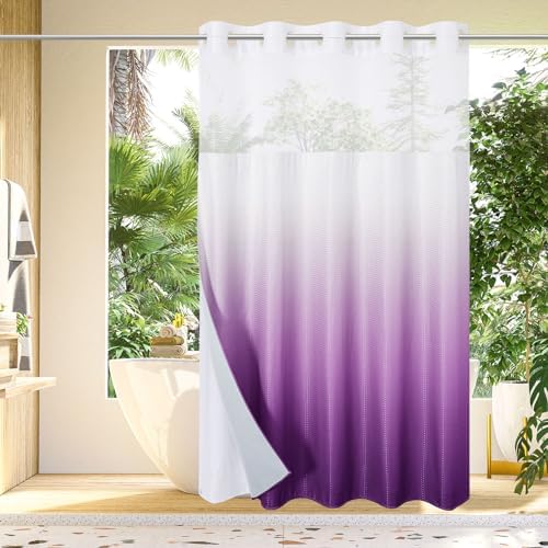 Gibelle No Hook Cloth Ombre Purple Shower Curtain with Liner, 72x74