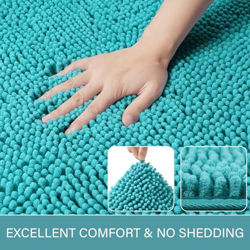 LOCHAS Luxury Bathroom Rug Shaggy Bath Mat 24 x 60 Inch, Teal Blue