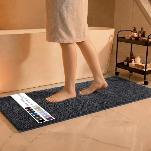 MAYSHINE Plush Shaggy Chenille Bath Mat | Extra Soft, Super Absorbent, Non-Slip Bathroom Rug | Fluffy Microfiber, Area Rug Sets for Bathroom Floor, Kitchen, Living Room | 47"x27" | Charcoal Gray