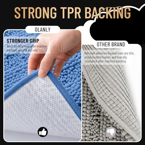 OLANLY Thick Bathroom Rugs 36x24, Soft Chenille Bath Rugs, Cornflower Blue