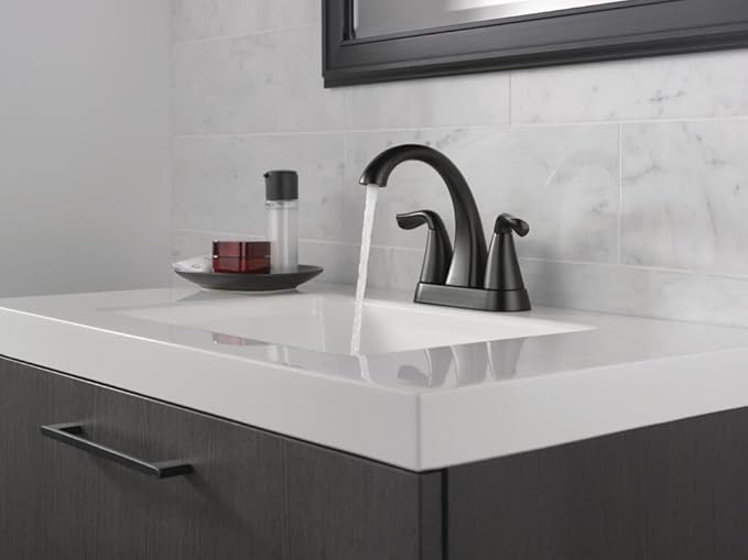 Delta Arvo Centerset Bathroom Faucet, Matte Black 2-Handle Bathroom Faucet, Delta Bathroom Sink Faucet, Black 3-Hole Bathroom Faucet, Matte Black 25840LF-BL
