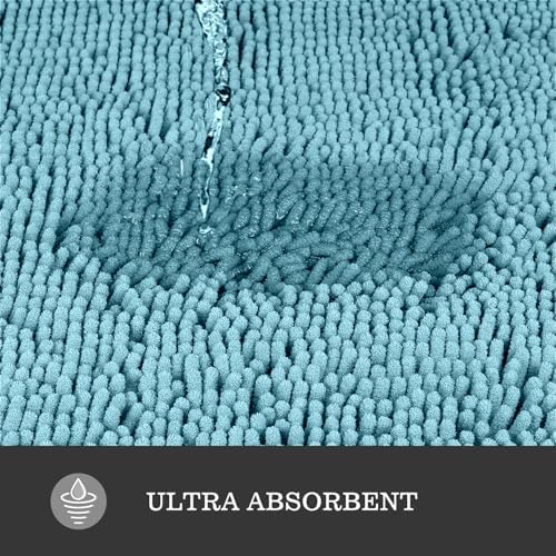 Yeaban Chenille Aqua Bathroom Rug 20"x32", Non-Slip Rubber Backing