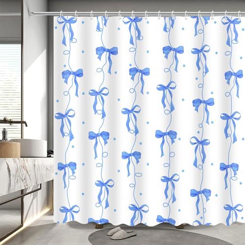 Bow Shower Curtain for Bathroom, Teen Girls Theme, Navy Blue, 72x72 Inches