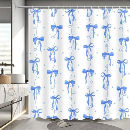 Bow Shower Curtain for Bathroom, Teen Girls Theme, Navy Blue, 72x72 Inches