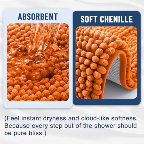 Grandaily Chenille Striped Bathroom Rugs 24x16, Extra Thick and Soft Absorbent Bath Mats, Rubber Backing, Plush Shaggy Shower Carpet, Machine Wash Dry, Bath Rug for Bathroom, Clay
