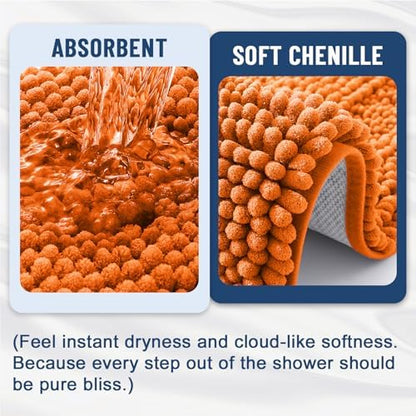 Grandaily Chenille Striped Bathroom Rugs 24x16, Extra Thick and Soft Absorbent Bath Mats, Rubber Backing, Plush Shaggy Shower Carpet, Machine Wash Dry, Bath Rug for Bathroom, Clay