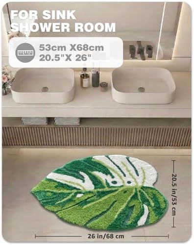 Monstera Bath Mat,Green Leaf Rug 26"X21",Soft Leaf Pattern Bathroom Rug