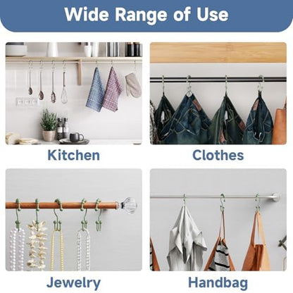Titanker Shower Curtain Hooks Rings, Rust-Resistant Metal Double Glide Shower Hooks for Bathroom Shower Rods Curtains, Set of 12 Hooks - Sage Green