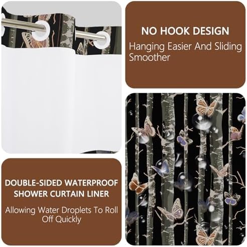 No Hook Shower Curtain with Snap in Liner 71x74 Inch