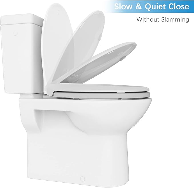 17 inch Round Toilet Seat Slow Close, White Color Polypropylene Toilet Seat Cover with Never Loosen Durable Lid, Quiet and Easy to Install & Clean