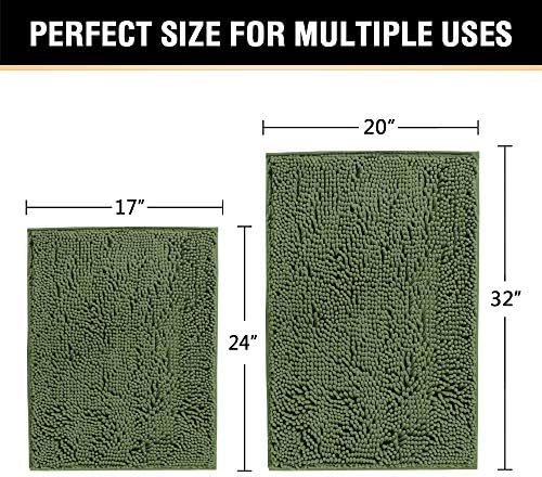 H.VERSAILTEX Non Slip Thick Shaggy Chenille Bathroom Rugs, Bath Mats for Bathroom Extra Soft and Absorbent - Bath Rugs Set for Indoor/Kitchen (Set of 2-20" x 32"/17" x 24") Loden