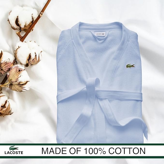 Lacoste Classic Pique Bath Robe, 100% Soft Cotton Terry, Unisex Adult Bathrobe, Absorbent & Quick Drying, One Size Fits Most