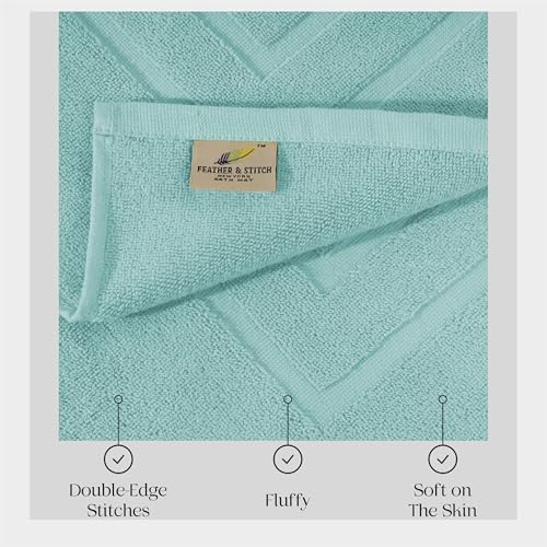 Feather & Stitch 2 Piece Towel Like Bath Mats (30x21 Inch) 100% Cotton Terry Bath Mats, Bathroom Shower Floor Mats [NOT A Bathroom Rug], Soft Absorbent Washable Mats - Sea Foam