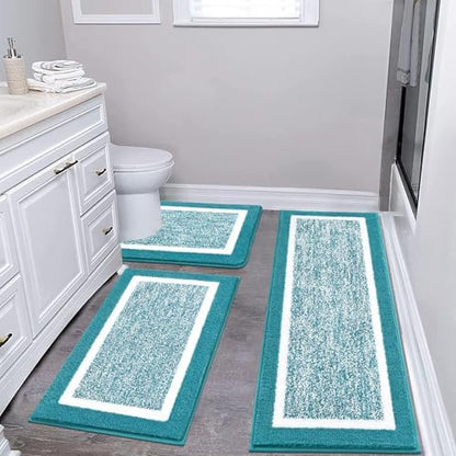 Pauwer Bathroom Rug Sets 3 Piece, Non Slip Washable Bath Mat, Aqua Blue