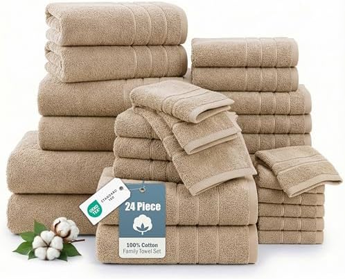 Casa Platino Large Bath Towel Set Absorbent Quick Dry 100% Cotton - Beige