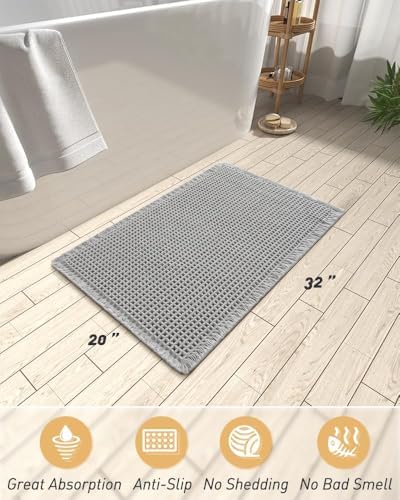 AMOAMI Upgraded Waffle Grey Bath Mat 20" x 32"