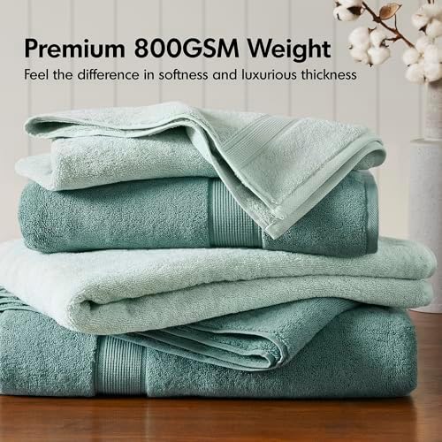 Madison Park 800GSM 100% Cotton Bathroom Bath Towel Set of 8, Dusty Green