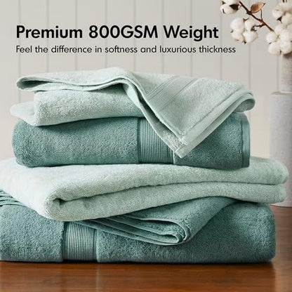 Madison Park 800GSM 100% Cotton Bathroom Bath Towel Set of 8, Dusty Green