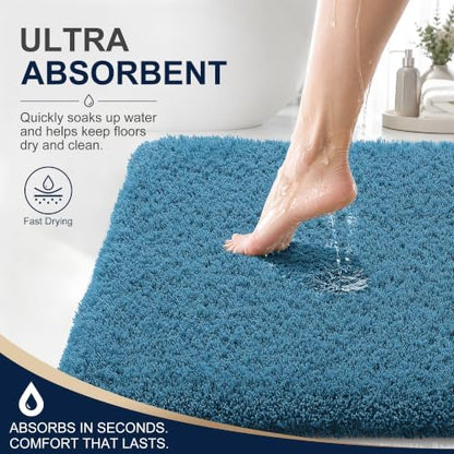 OLANLY Microfiber Bathroom Rugs 36x24, Ultra Soft Bath Mat, Peacock Blue