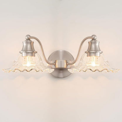 Brushed Nickel Bathroom Vanity Light Fixture Vintage, E26 Easy Mounted | Vanity Light with Flower Glass Shades, 18" Wide Bathroom Lighting Over Mirror, Easy Mounted for Bathroom, Bedroom, Hallway