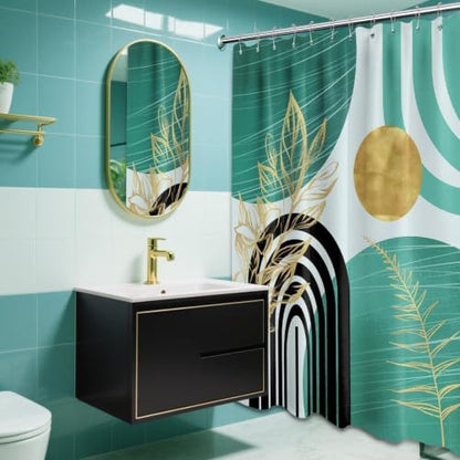 Teal and Gold Extra Long Shower Curtain, Tall 72X78 in, Mid Century