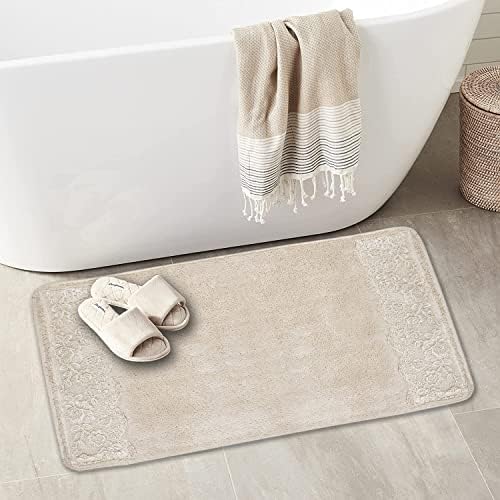 Zahari Home Rose Vine Bathroom Rug Luxury Bath Rug Washable Beautiful Shower Mat Unique Design Stylish Beige Bath Bath Rug Shower Tub Decor