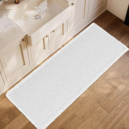 ZALL Waffle Bath Mat White Super Absorbent Non Slip Bathroom Rug 24X60inch,Machine Washable Ultra Soft Floor Mats