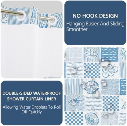 No Hook Shower Curtain with Snap-in Liner 71x74 Inch