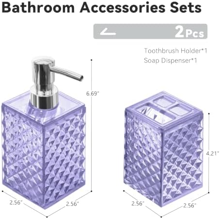 2 PCS Bathroom Accessory Set, Purple Soap Dispenser and Toothbrush Holder