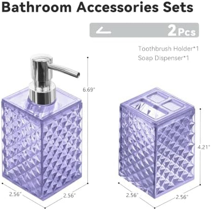 2 PCS Bathroom Accessory Set, Purple Soap Dispenser and Toothbrush Holder