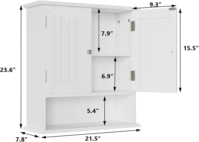 Smuxee White Bathroom Cabinet Wall Mounted, Small Bathroom Medicine Cabinet with 2 Door Adjustable Shelves, Bathroom Wall Cabinet Over Toilet for Laundry Room Kitchen