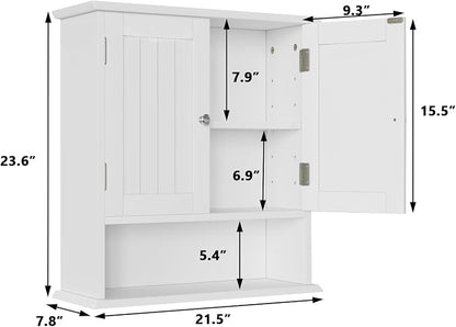 Smuxee White Bathroom Cabinet Wall Mounted, Small Bathroom Medicine Cabinet with 2 Door Adjustable Shelves, Bathroom Wall Cabinet Over Toilet for Laundry Room Kitchen