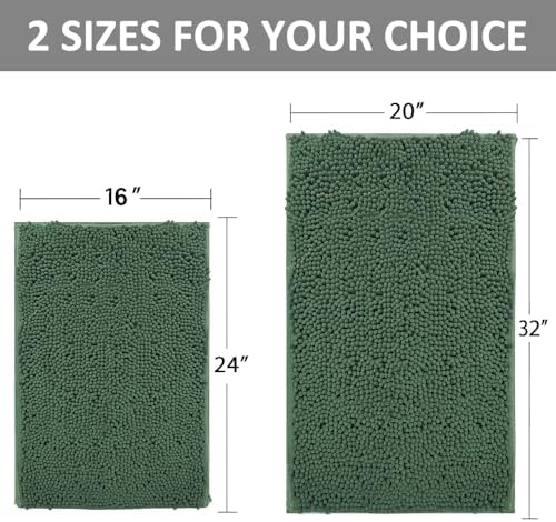 2 Piece Bath Rugs for Bathroom Non Slip - Soft Plush Shaggy Mats Floor, Indoor Entryway Extra Soft Chenille Bath Mat Absorbent Bathroom Rug（Dark Green）