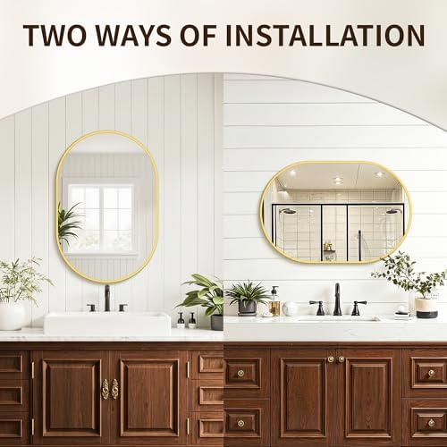 Oval Bathroom Mirror for Over Sink, 20"x30" Vanity Mirror for Wall, Gold