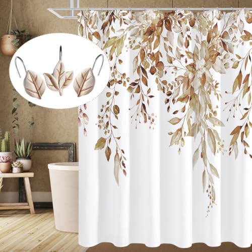Beige Plant Leaf Shower Curtain Hooks,Eucalyptus Bathroom Decor,12PCS